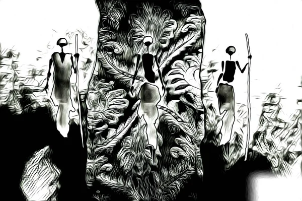 Afrikalı etnik retro vintage çizim çizimi