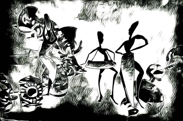 Afrikalı etnik retro vintage çizim çizimi