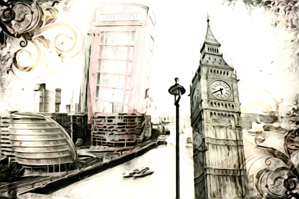 Londres Arte Desenho Esboço Ilustração Diversão Design Vintage Retro — Fotografia de Stock