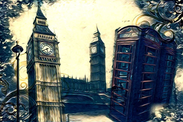 Londra Arte Disegno Schizzo Illustrazione Divertimento Design Vintage Retro — Foto Stock