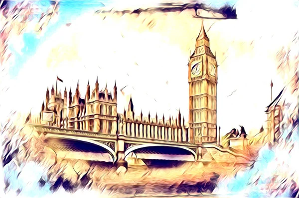 Londra Arte Disegno Schizzo Illustrazione Divertimento Design Vintage Retro — Foto Stock