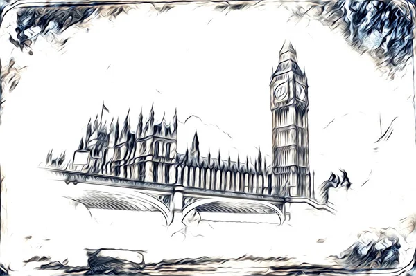 Londres Dessin Art Croquis Illustration Fun Design Vintage Rétro — Photo