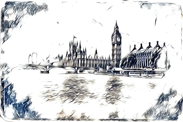 Londres Dessin Art Croquis Illustration Fun Design Vintage Rétro — Photo