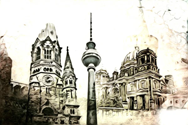 ベルリンのアートドローイングスケッチイラスト楽しいデザインヴィンテージレトロ — ストック写真