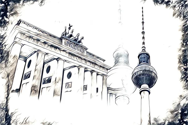 柏林艺术草图展示了有趣的设计 复古风格 — 图库照片