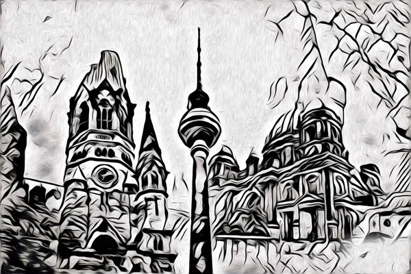 Βερολίνο Τέχνη Σχέδιο Σκίτσο Εικονογράφηση Διασκεδαστικό Σχεδιασμό Ρετρό Ρετρό — Φωτογραφία Αρχείου