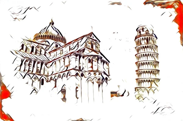 Pisa Art Drawing Sketch Illustration Fun Design Vintage Retro Art — Stock Photo, Image