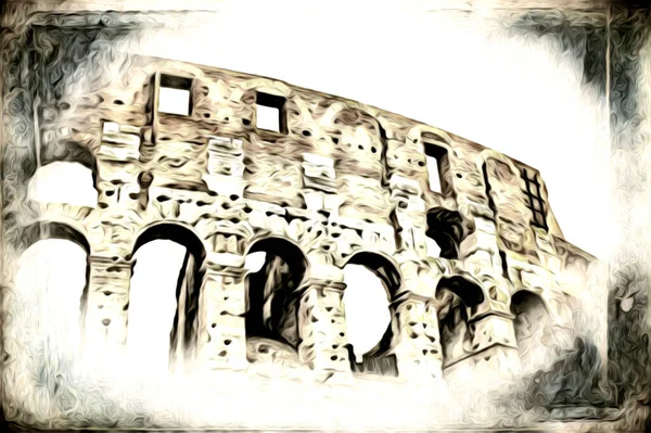 Grote Antieke Colosseum Kunst Fotografie Illusie Tekening Retro — Stockfoto