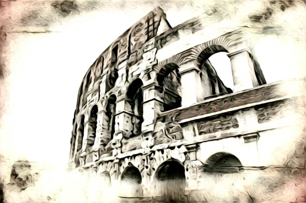 Gran Antiguo Coliseo Arte Fotografía Ilustración Dibujo Retro — Foto de Stock