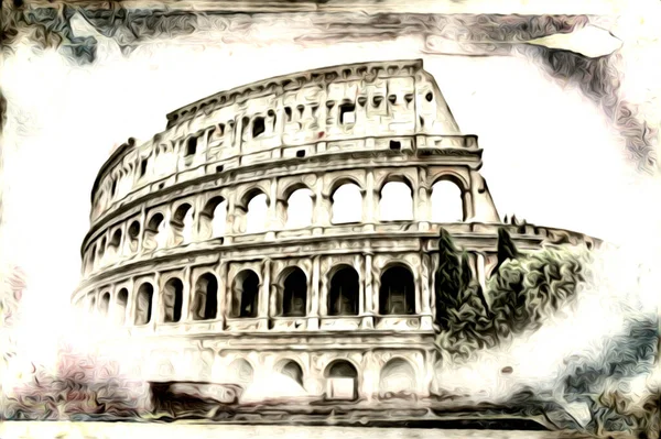 Gran Antiguo Coliseo Arte Fotografía Ilustración Dibujo Retro — Foto de Stock