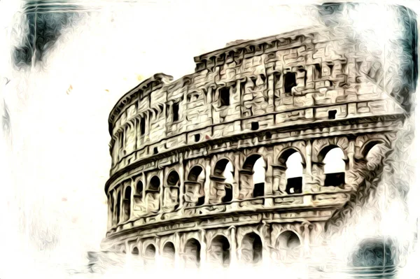 Gran Antiguo Coliseo Arte Fotografía Ilustración Dibujo Retro — Foto de Stock