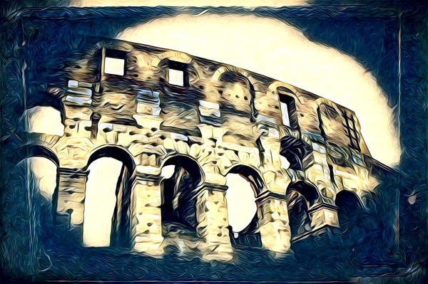 Grote Antieke Colosseum Kunst Fotografie Illusie Tekening Retro — Stockfoto