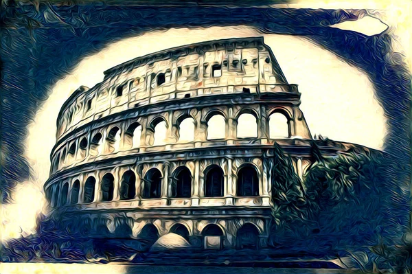 Stor Antik Colosseum Konst Fotografi Illustation Ritning Retro — Stockfoto