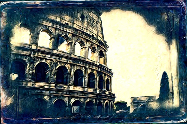 Grande Arte Antica Colosseo Fotografia Illustazione Disegno Retrò — Foto Stock