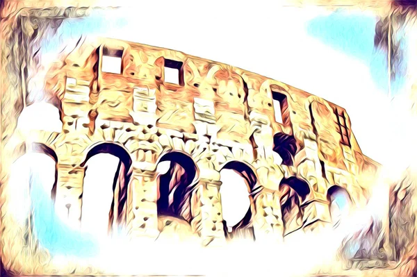 Wielki Antyczny Koloseum Fotografia Ilustracja Rysunek Retro — Zdjęcie stockowe