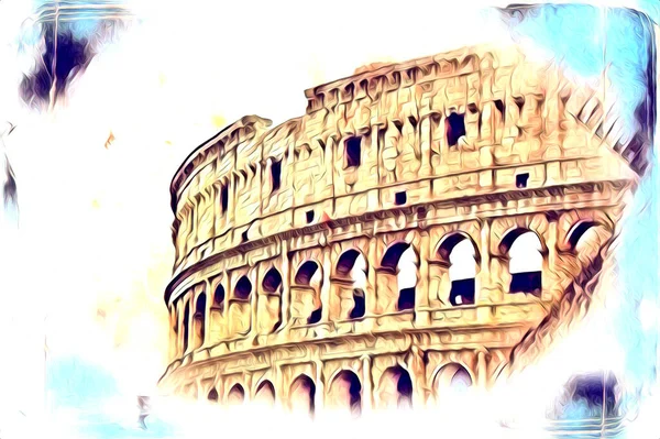 Große Antike Colosseum Kunst Fotografie Illustration Zeichnung Retro — Stockfoto