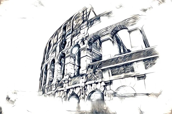 Μεγάλη Αντίκα Colosseum Τέχνης Φωτογραφία Illustation Σχέδιο Ρετρό — Φωτογραφία Αρχείου