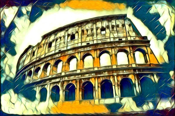 Büyük Antika Colosseum Sanat Fotoğrafçılığı Çizimi Retro — Stok fotoğraf