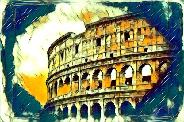 Grote Antieke Colosseum Kunst Fotografie Illusie Tekening Retro — Stockfoto