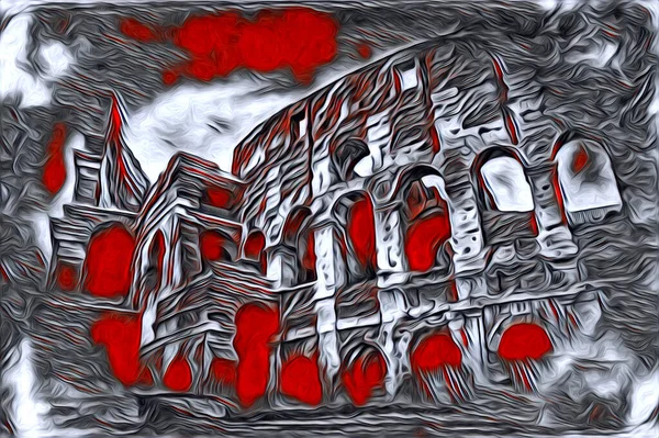 Grote Antieke Colosseum Kunst Fotografie Illusie Tekening Retro — Stockfoto