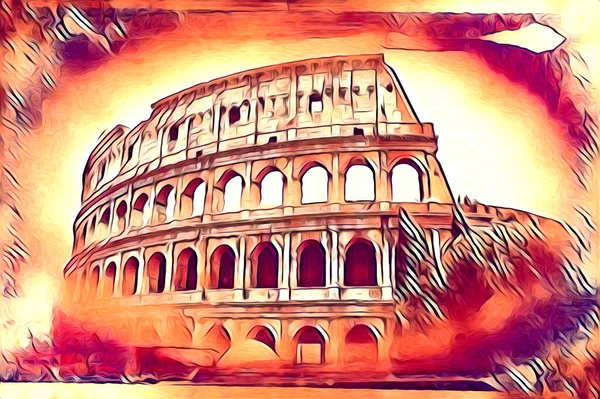 Velké Starožitné Koloseum Umělecké Fotografie Ilustrační Kresba Retro — Stock fotografie