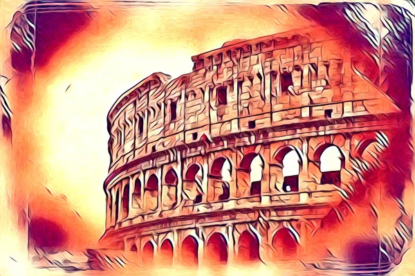 Gran Antiguo Coliseo Arte Fotografía Ilustración Dibujo Retro —  Fotos de Stock