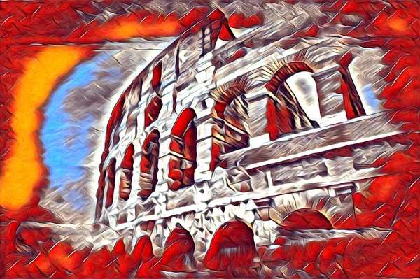 Μεγάλη Αντίκα Colosseum Τέχνης Φωτογραφία Illustation Σχέδιο Ρετρό — Φωτογραφία Αρχείου