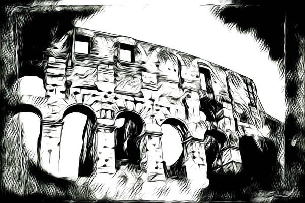 Stor Antik Colosseum Konst Fotografi Illustation Ritning Retro — Stockfoto