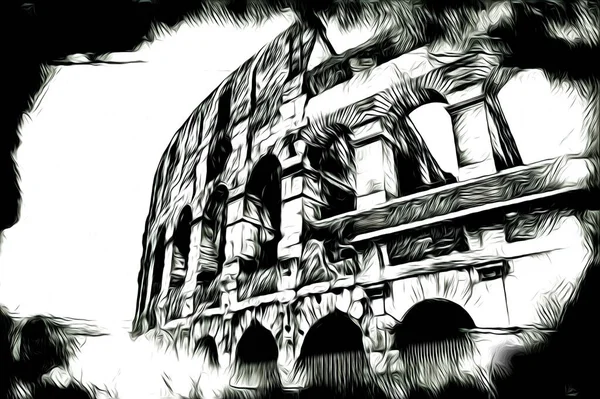 Große Antike Colosseum Kunst Fotografie Illustration Zeichnung Retro — Stockfoto