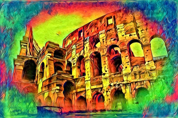 Gran Antiguo Coliseo Arte Fotografía Ilustración Dibujo Retro —  Fotos de Stock