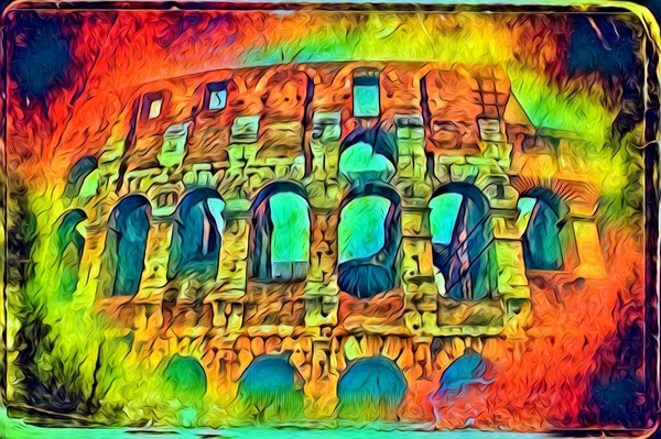 Gran Antiguo Coliseo Arte Fotografía Ilustración Dibujo Retro —  Fotos de Stock