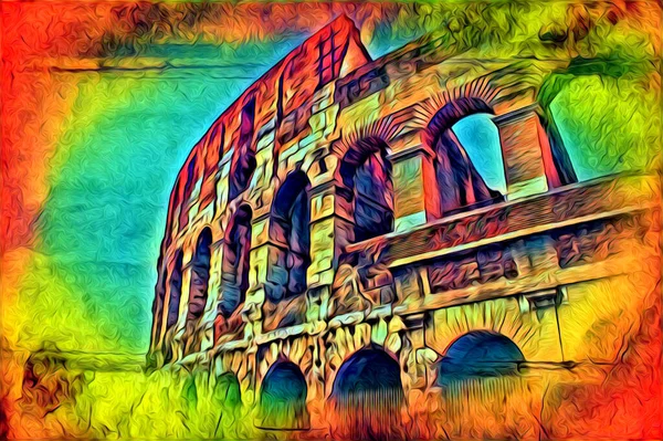 Grande Arte Antica Colosseo Fotografia Illustazione Disegno Retrò — Foto Stock