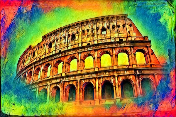 Stor Antik Colosseum Konst Fotografi Illustation Ritning Retro — Stockfoto