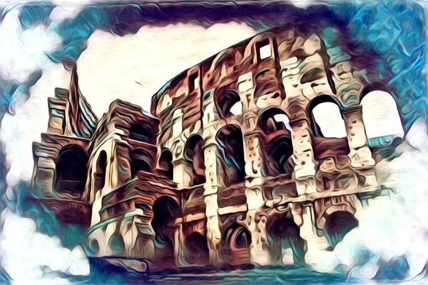 Velké Starožitné Koloseum Umělecké Fotografie Ilustrační Kresba Retro — Stock fotografie
