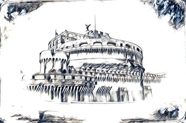 Roma İtalya sanatı eskiz çizimi eğlenceli tasarım antika retro