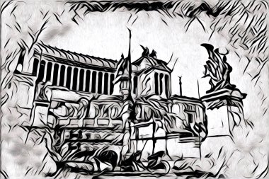 Roma İtalya sanatı eskiz çizimi eğlenceli tasarım antika retro