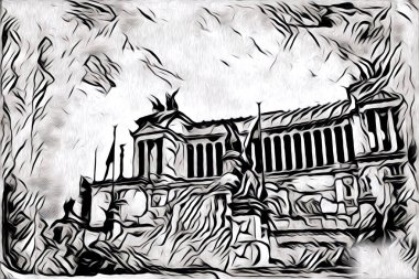 Roma İtalya sanatı eskiz çizimi eğlenceli tasarım antika retro