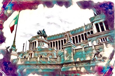 Roma İtalya sanatı eskiz çizimi eğlenceli tasarım antika retro