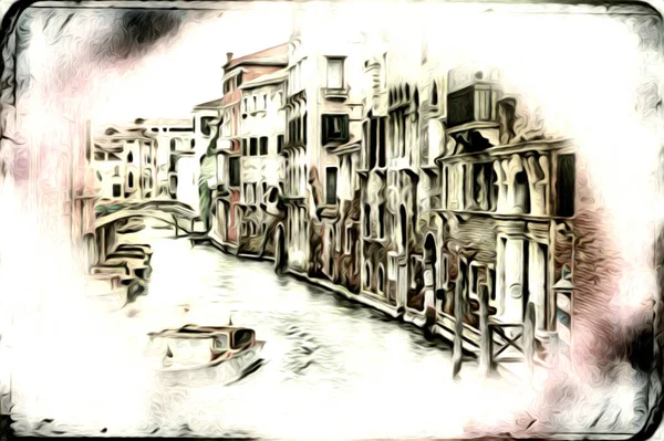 Venise Dessin Art Croquis Illustration Fun Design Vintage Rétro — Photo