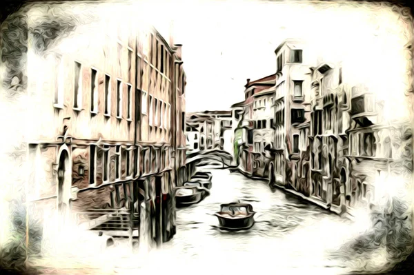 Venecia Arte Dibujo Boceto Ilustración Divertido Diseño Vintage Retro — Foto de Stock