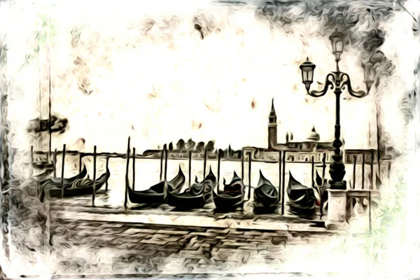 Venecia Arte Dibujo Boceto Ilustración Divertido Diseño Vintage Retro — Foto de Stock