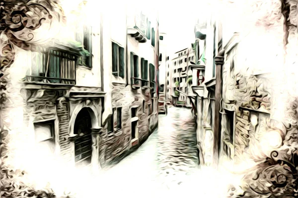 ヴェネツィアのアートスケッチイラスト楽しいデザインヴィンテージレトロ — ストック写真