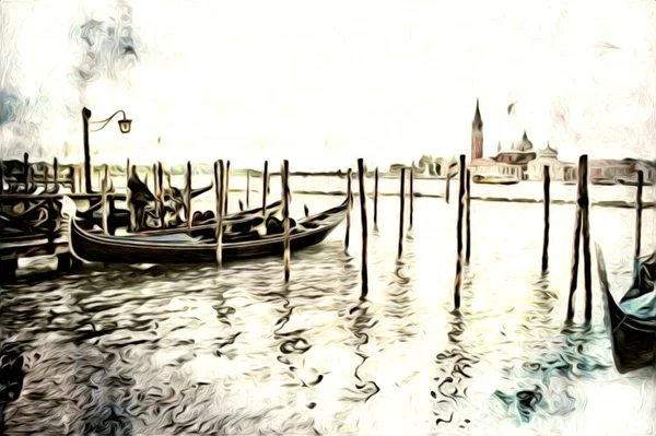 Venecia Arte Dibujo Boceto Ilustración Divertido Diseño Vintage Retro — Foto de Stock