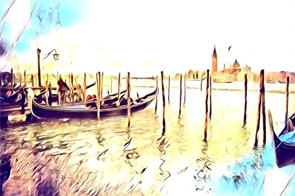 Venecia Arte Dibujo Boceto Ilustración Divertido Diseño Vintage Retro — Foto de Stock