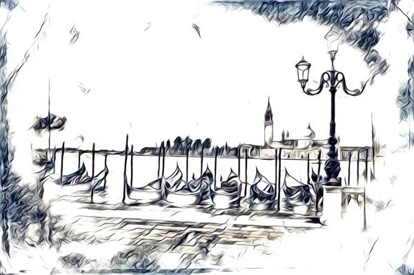 Venezia Arte Disegno Schizzo Illustrazione Divertimento Design Vintage Retro — Foto Stock