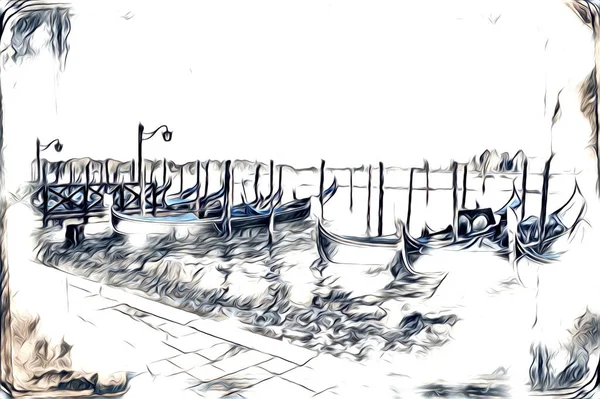 Venise Dessin Art Croquis Illustration Fun Design Vintage Rétro — Photo