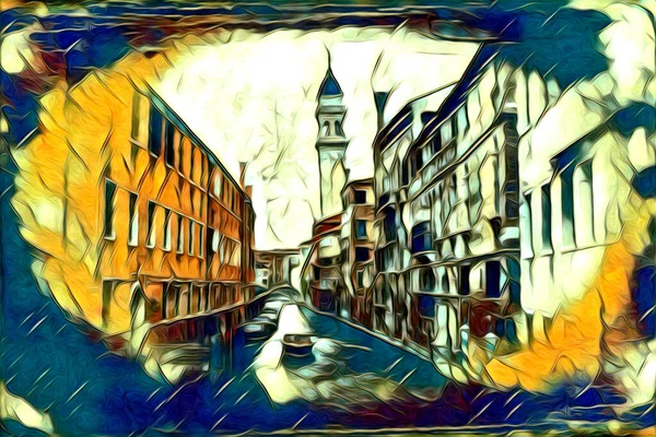 Venezia Arte Disegno Schizzo Illustrazione Divertimento Design Vintage Retro — Foto Stock