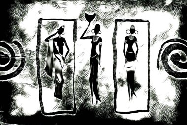 Afrikalı etnik retro vintage çizim çizimi