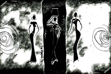 Afrikalı etnik retro vintage çizim çizimi