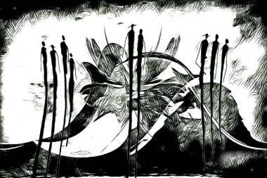 Afrikalı etnik retro vintage çizim çizimi